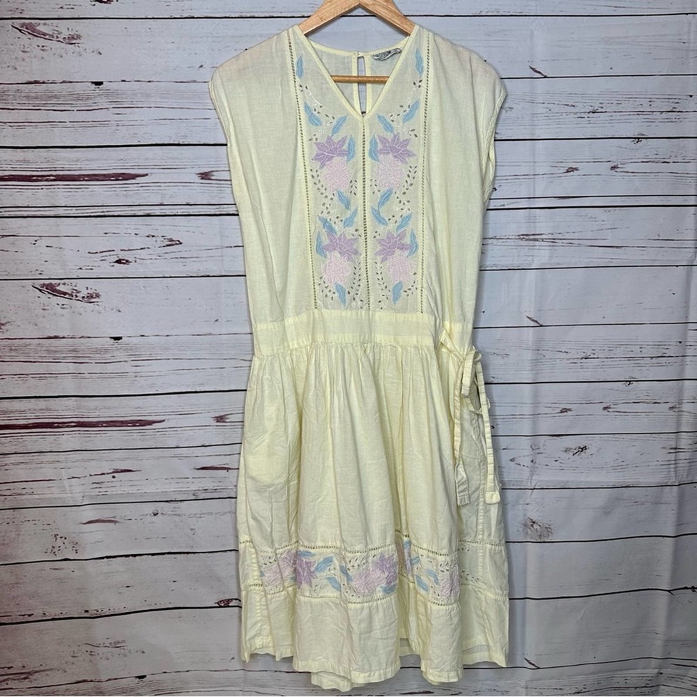 Vintage | Yellow with Floral Embroidery| Sundress 100% Cotton